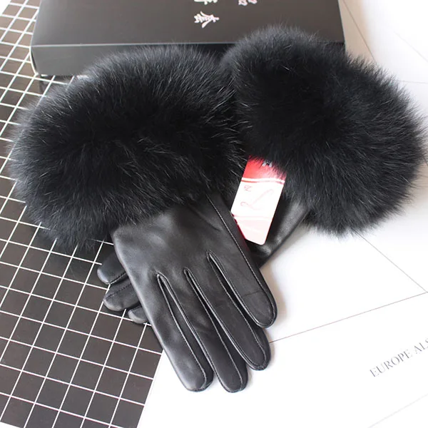 Модные новые женские зимние сексуальные перчатки из натуральной овечьей кожи с натуральным лисьим мехом, варежки YH92