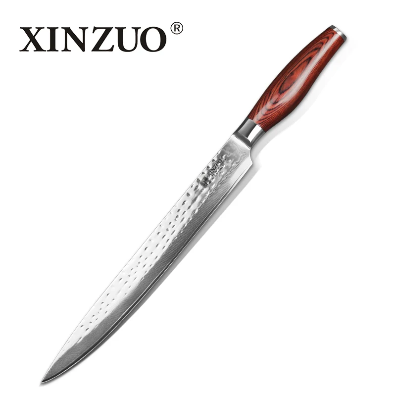 

XINZUO 10'' inches Cleaver Knives 10Cr15CoMoV Damascus Steel Kitchen Knife with Pakkawood Handle Salmon Sushi Sashimi Knives