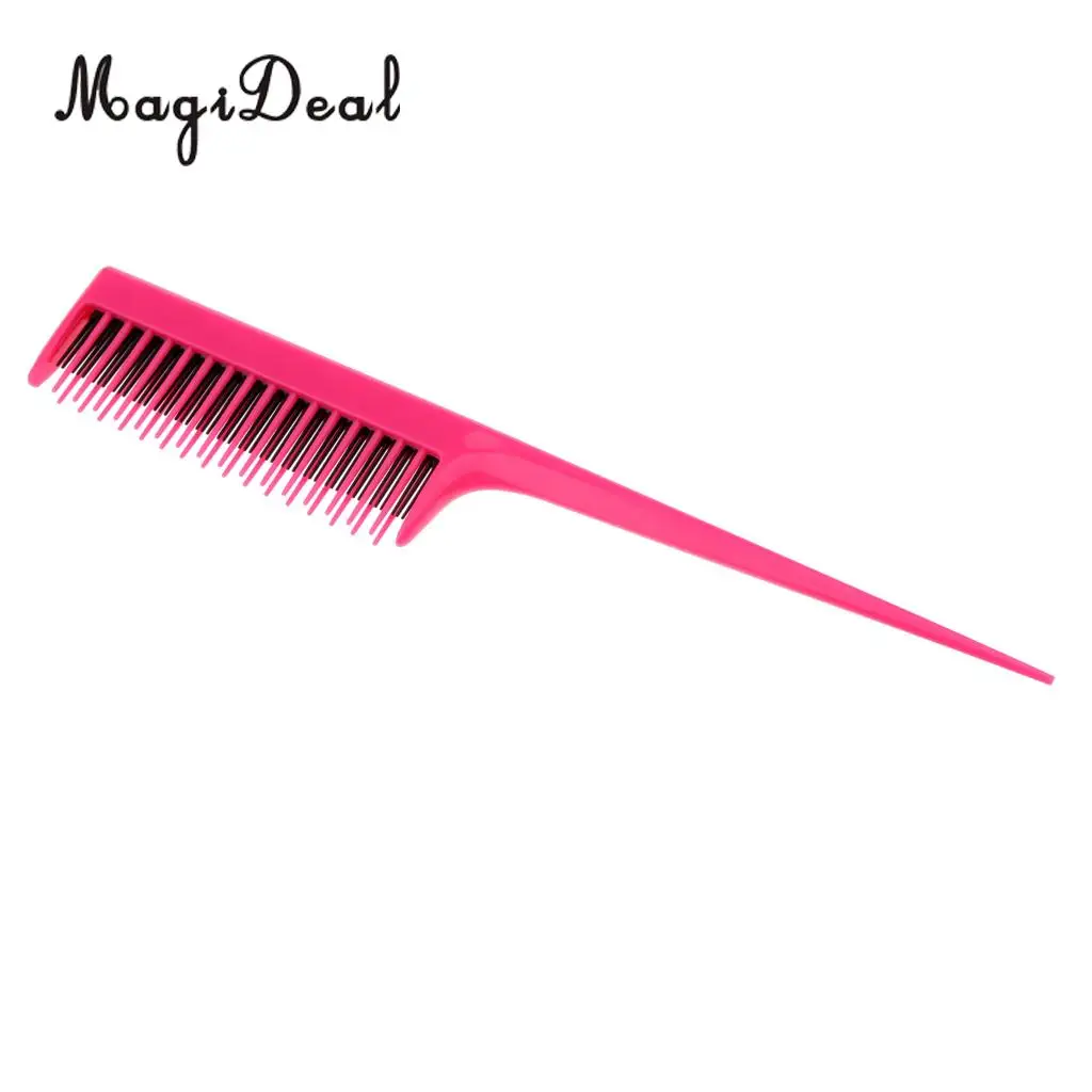   Pro 3-Row Teeth Teasing Comb Sectioning Pin Tail Back Coming Volumizing Brush Dress Out Comb- Rose Red