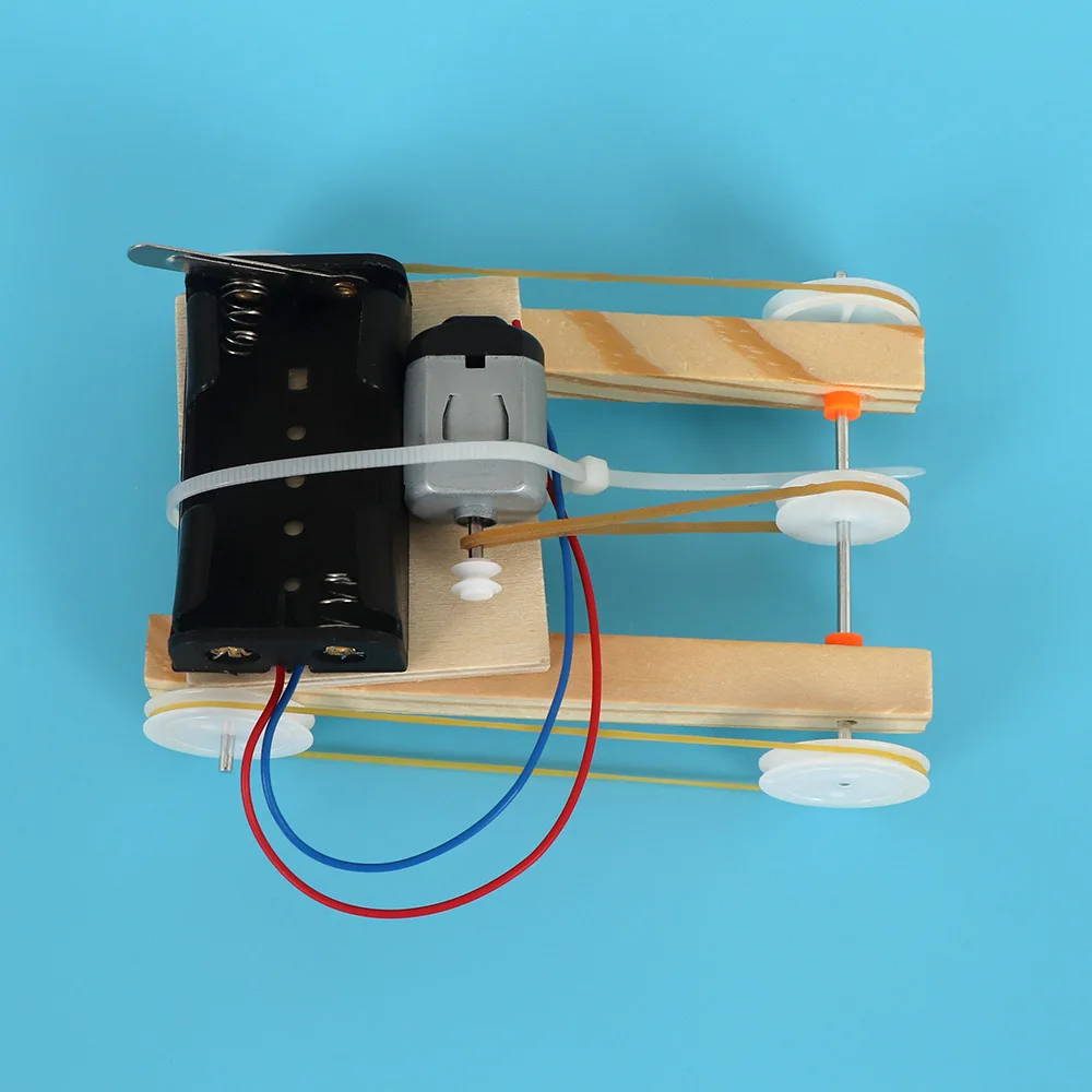 

Wooden DIY Electric Pulley Four Wheel Drive Car Physic Science Assembly Model Early Learning Toy for Children Kids