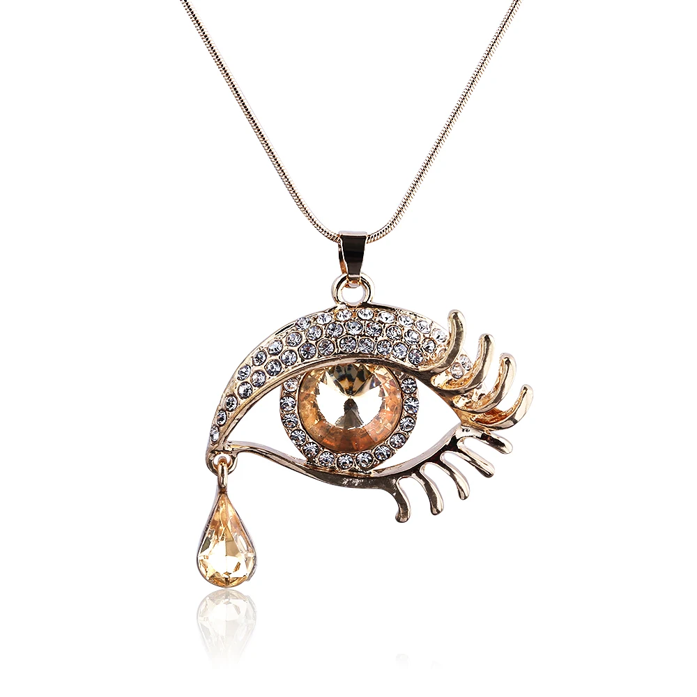 Fashion Teardrop Eye Necklaces Magic Colorful Crystal Eye Jewelry Pendants Gift For Women Long
