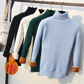 

Winter Thick Golen Velvet Warm Turtleneck Knitted Pullover For Women Long Sleeve Female Sweater Clothing Slim Fit Plus Size