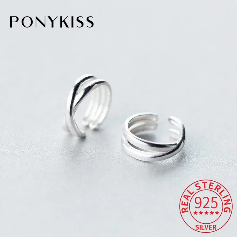 

PONYKISS Trendy S925 Sterling Silver Women Party Chic Irregular Lines Simple Clip Earrings Accessory Creative Chic Gift For Girl