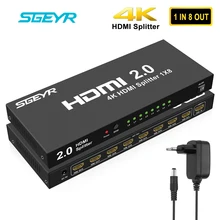 SGEYR HDMI сплиттер 2,0 HDMI переключатель 1 вход 8 Выход HDMI конвертер аудио видео дистрибьютор Усилитель Поддержка ТВ коробка DVD плеер PS4