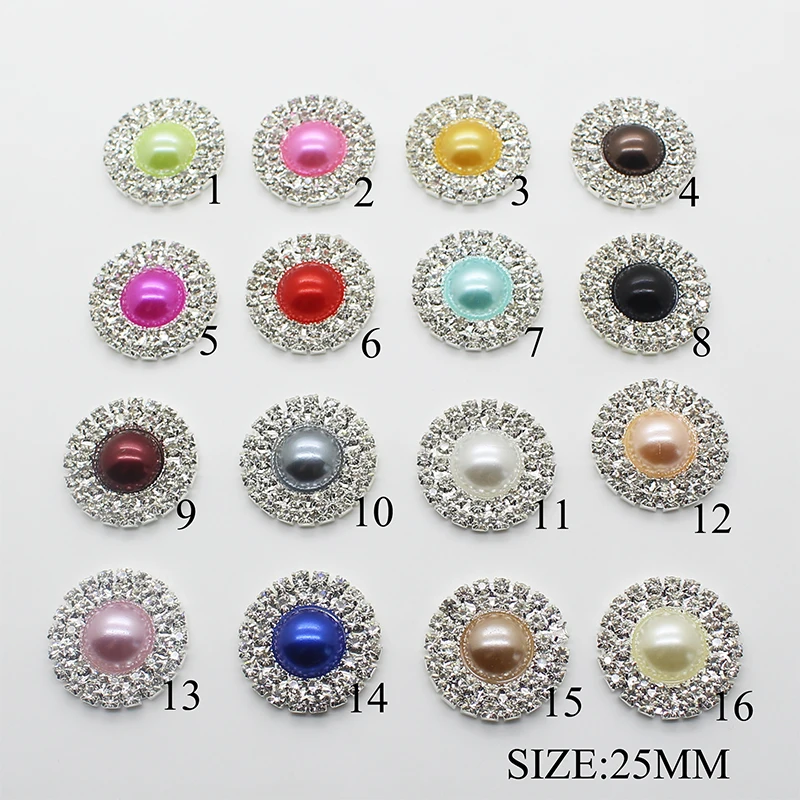 

10pcs/lot 25mm Pearl Rhinestone Buttons for Clothes Metal Button DIY Handicraft Sewing Accessories
