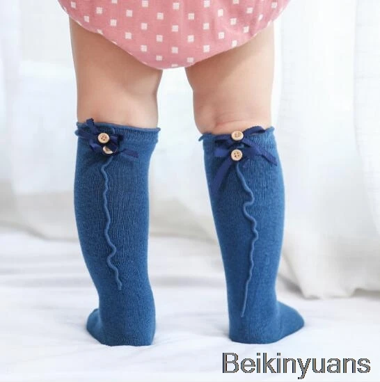 Осенне-зимние хлопковые детские носки принцессы для девочек детские гольфы Красивые Детские носки для новорожденных девочек - Цвет: Sapphire blue