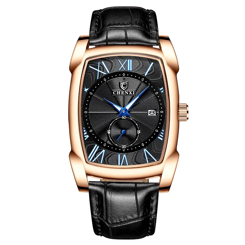 CHENXI брендовые кварцевые мужские часы мужские военные часы мужские коричневые кожаные Наручные часы стиль Erkek Kol Saati - Цвет: Black Gold Black