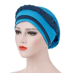 Молочный шелк мусульманский Эластичный Тюрбан Женская головная повязка с оборками шапки бини банданы шарф для головы головные уборы