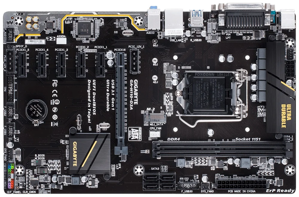 

Gigabyte GA-H110-D3A Desktop Motherboard H110-D3A Intel H110 LGA 1151 Core i7 i5 i3 DDR4 32G SATA3 USB3.0 VGA M.2 COM ATX