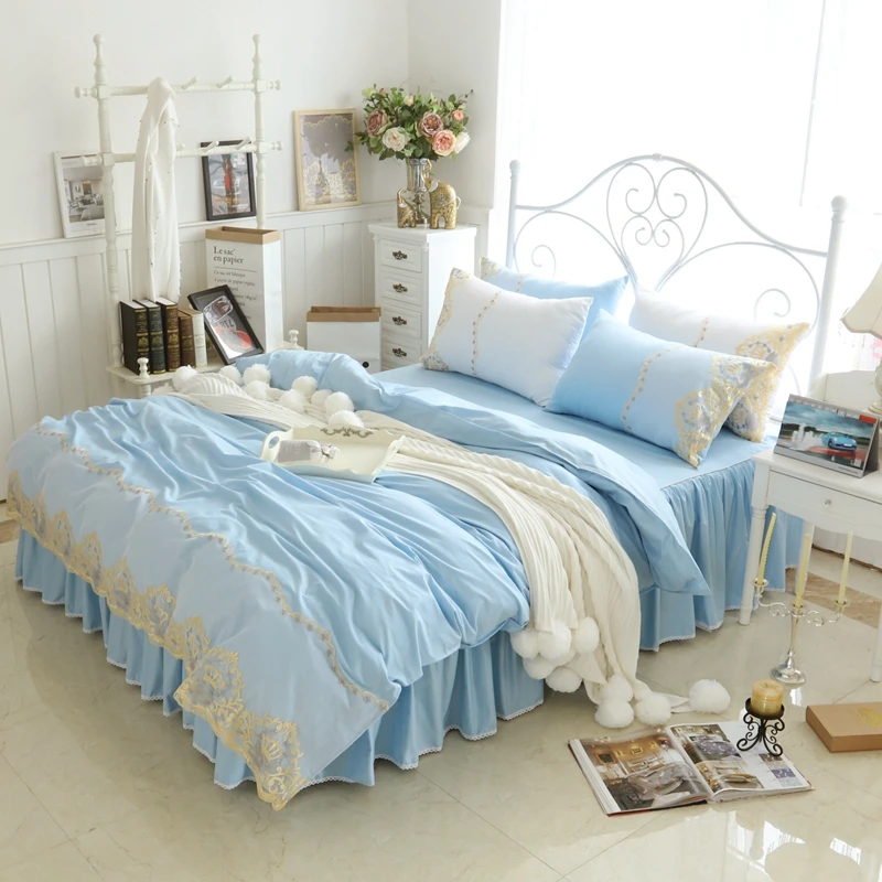 Korean Princess style lace 100 cotton 3/4pcs bedding set/duvet cover