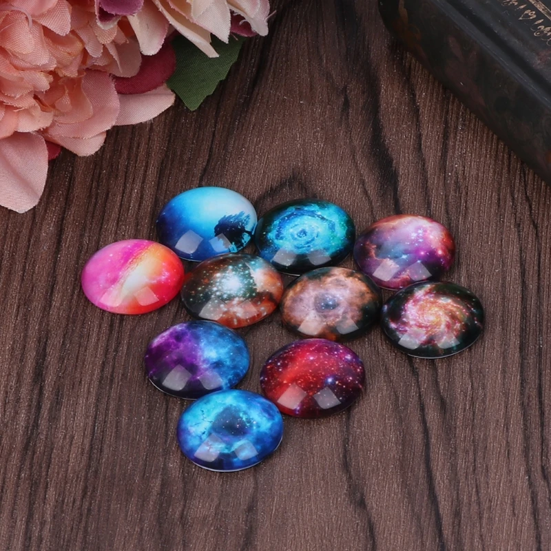

JAVRICK 10Pcs Mixed 12/20mm Photo Image Galaxy Round Glass Cabochon Dome Flat Back Cover NEW