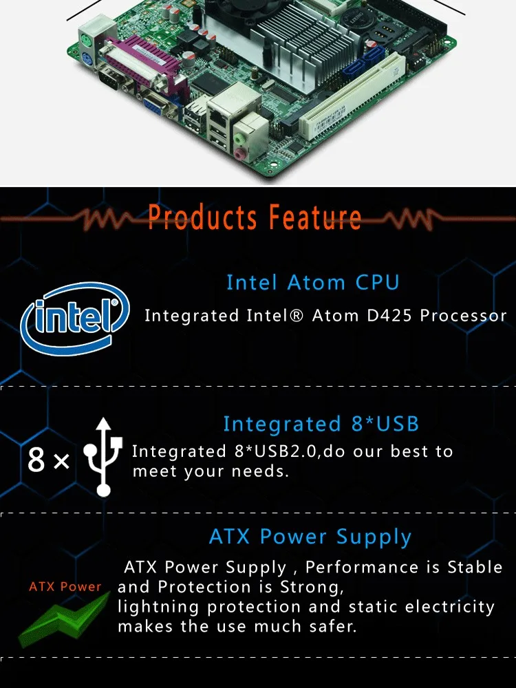 Mini-ITX Промышленная материнская плата Intel Atom N455 Процессор безвентиляторный POS материнская плата