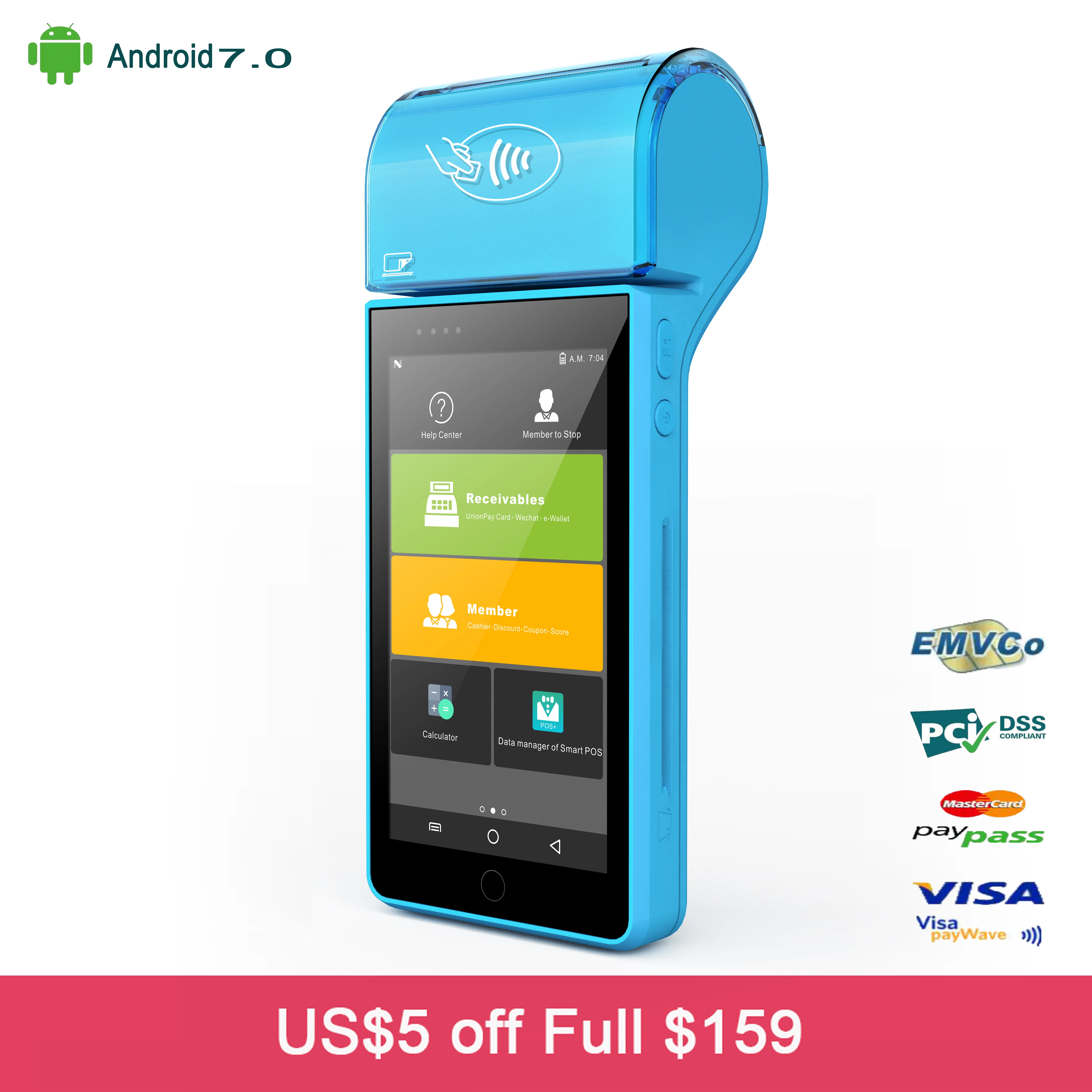 POS принтер на Android 7 0 5 дюймов сенсорный экран BT Wi Fi 4G IC считыватель карт с магнитной