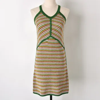 

New 2018 summer women sexy v-neck slim knitting dress sleeveless european street style ladies elegant spaghetti strap dress