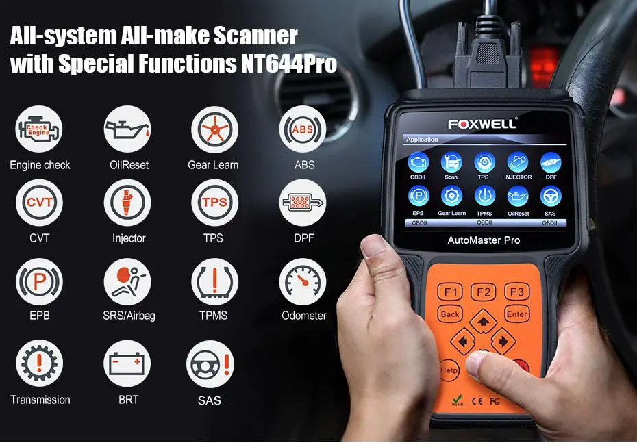 FOXWELL NT644 PRO OBD2 Профессиональный диагностический инструмент полная система Подушка безопасности ABS EPB Сброс DPF регенерация автомобиля OBD Автомобильный сканер