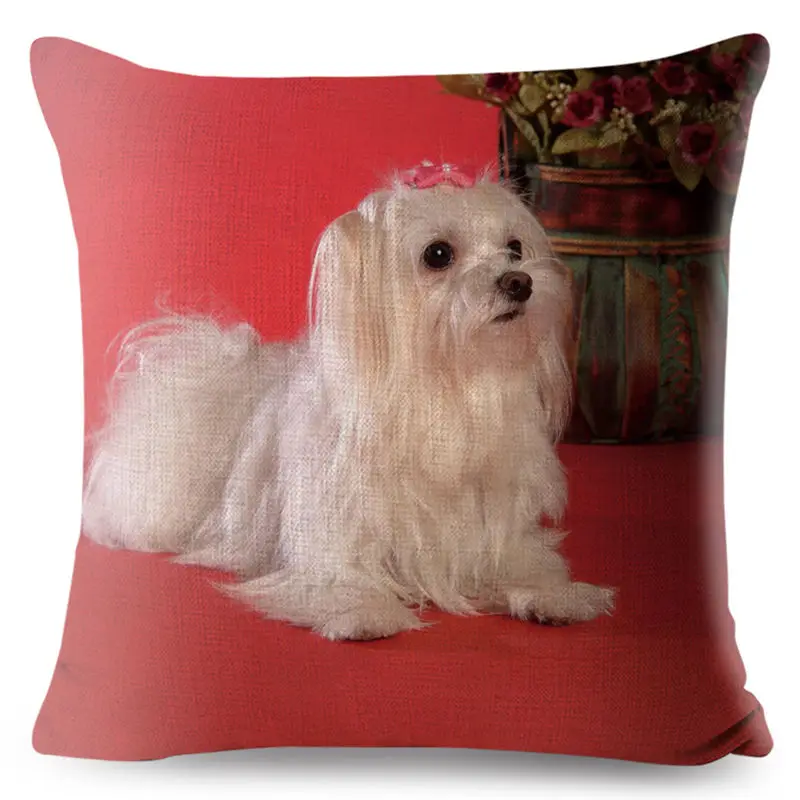 Cute Animal Pet Maltese Dog Pillow Cover Linen Cushion Covers 45*45cm Square Pillow Case Sofa Car Home Decoration Pillowcase - Цвет: 15