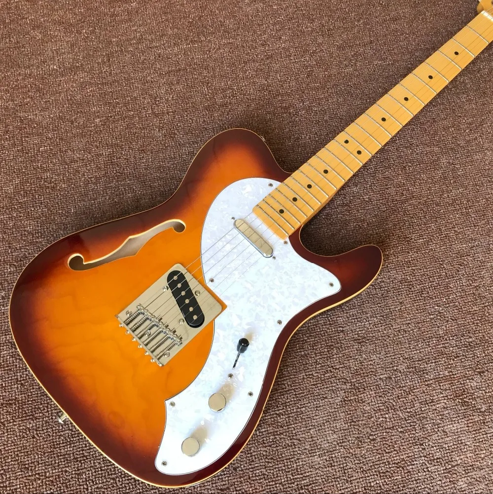

custom shop,classical TELE F hollow body Maple fingerboard 6 stings jazz Electric Guitar,telecasterr Sunburst color guitarra