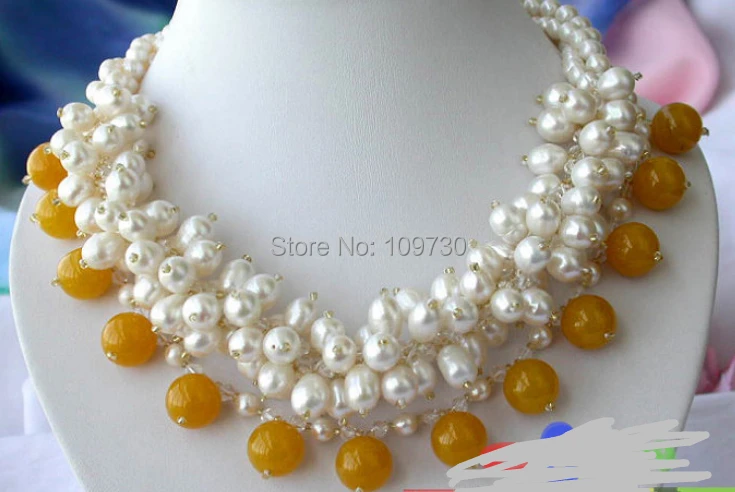 

Jewelr 003420 4ROW 13MM WHITE FRESHWATER CULTURED PEARL topaz NECKLACE