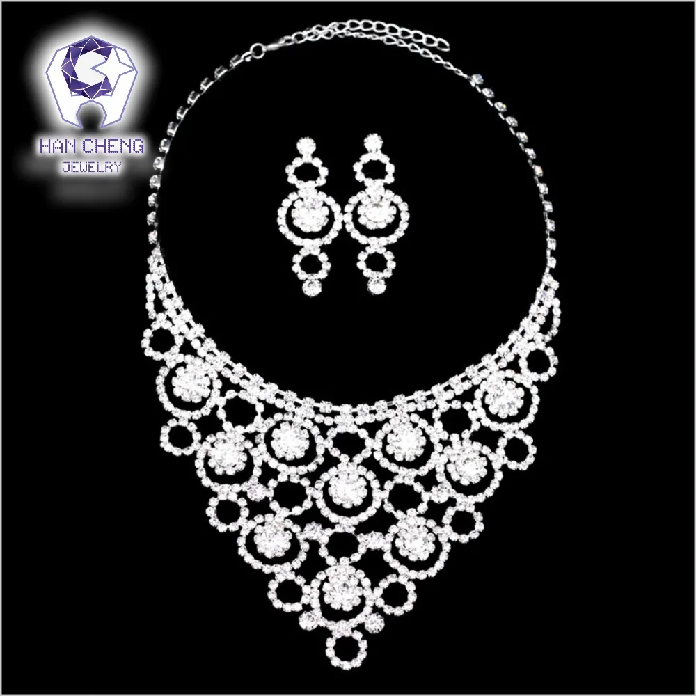 HanCheng Fashion Luxury Wedding Silver Plated Bride Rhinestone Hollow Flowers Necklace/Earrings For Women Jewelry Set Parures | Украшения и