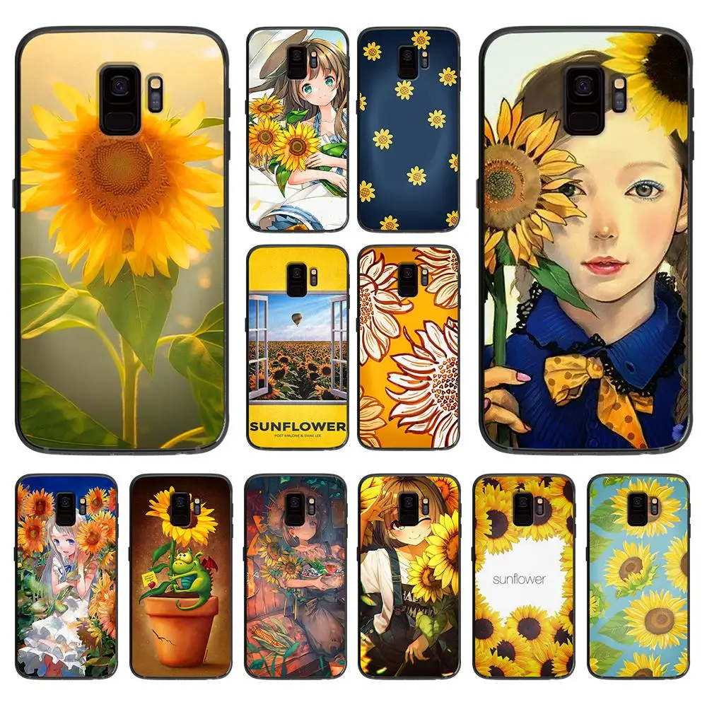 Желтый искусства подсолнечника lovely girl для samsung Galaxy A5 A6 A7 A8 A9 2018 2019 плюс M10 M20 M30