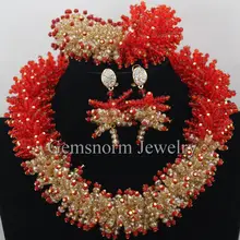 Красные золотые африканские бусы свадебный ювелирный набор ручной работы массивные женские Бижутерия Набор эффектное ожерелье набор WB972