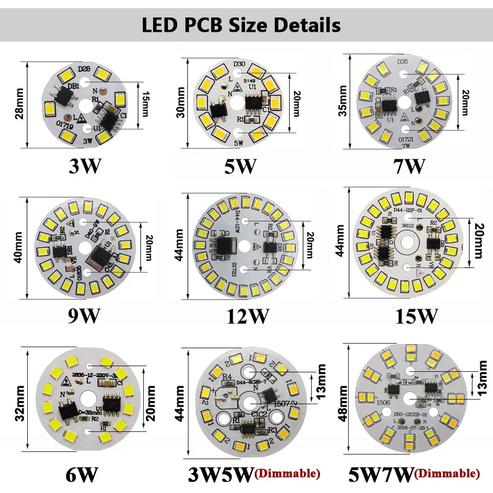 AC220V умный IC драйвер светодиодный PCB лампы панель 3 Вт 5 7 9 12 15 SMD2835 чип светильник