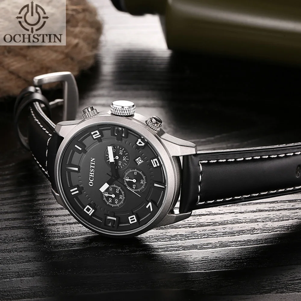

OCHSTIN Water Proof Quartz Men Watch Men Genuine Leather Strap Analog Quartz Watch Calendar Wristwat 2018 Hot Gifts for Men