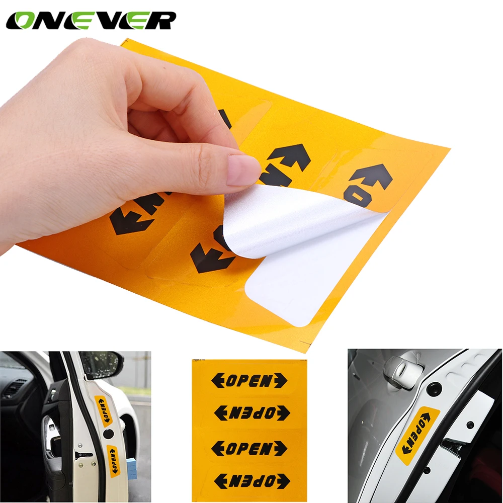 

Onever 4Pcs Reflective Car Door Open Warning Stickers Car Styling Automotive Interior Auto Door Open Warning Stickers Decal Tape