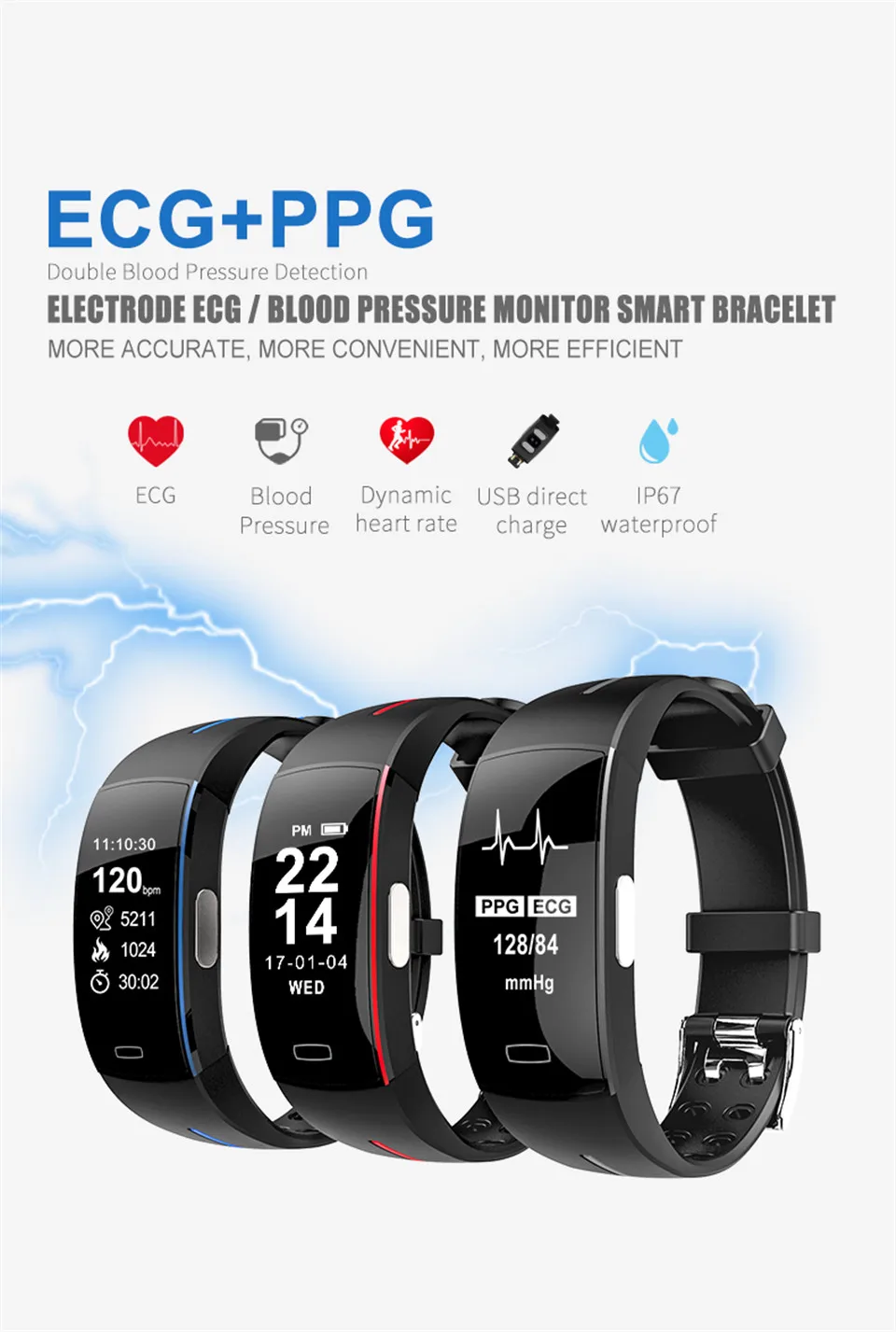 Ravi P3 ЭКГ PPG Смарт часы кровяное давление монитор сердечного ритма шагомер Спортивный Браслет Smartwatch IP67 для IOS Android Xiaomi