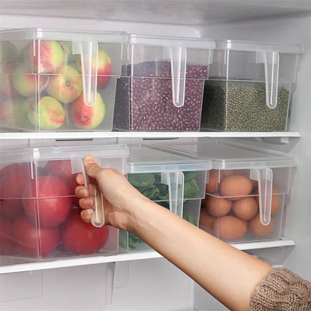 

Transparent Kitchen Refrigerator Storage Box Grains Beans Storage Contain Sealed Home Organizer Food Egg Fruit Fresh Container