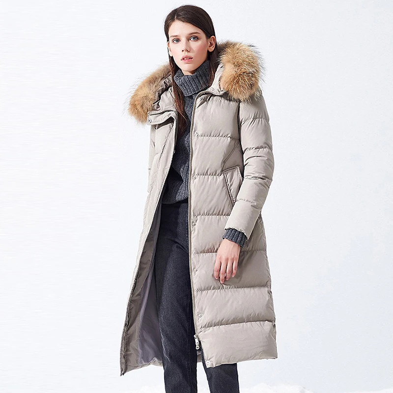 High Quality 2018 Winter Women Long Down Coat High-end Down Jacket Elegant Loose Thick Warm Coat White Goose Down Female Jacket