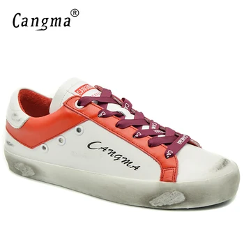 

CANGMA Sneakers Women Flats Girl Casual Shoes Bass White Red Autumn Genuine Leather Vintage Woman Shoes Donna Plus Size