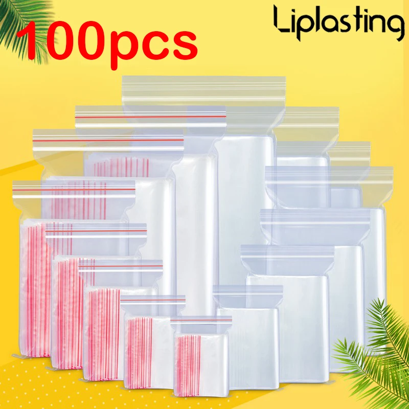 

100pcs Plastic Zip Lock Ziplock Bags Clear Food Storage Kitchen Package Small Jewelry packing Reclosable poly Zip Bag Thick