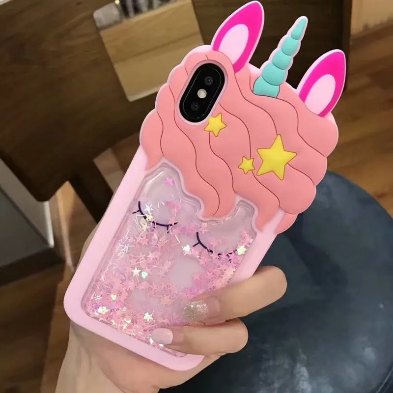 

3D Cartoon Horse Quicksand Unicorn Rubber Soft Case For iphone 5 5S SE 5C 6 6S 7 Plus 8 plus X XR XS Max Cover xsmax coque funda