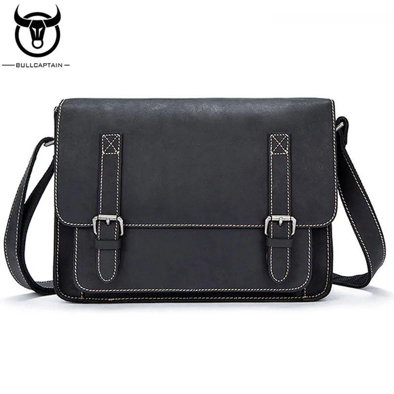 

BULLCAPTAIN New Men Crazy Horse Cowhide Business Cross Body Bag Messenger Briefcase Travel Casual Shoulder Bag Leather Bag
