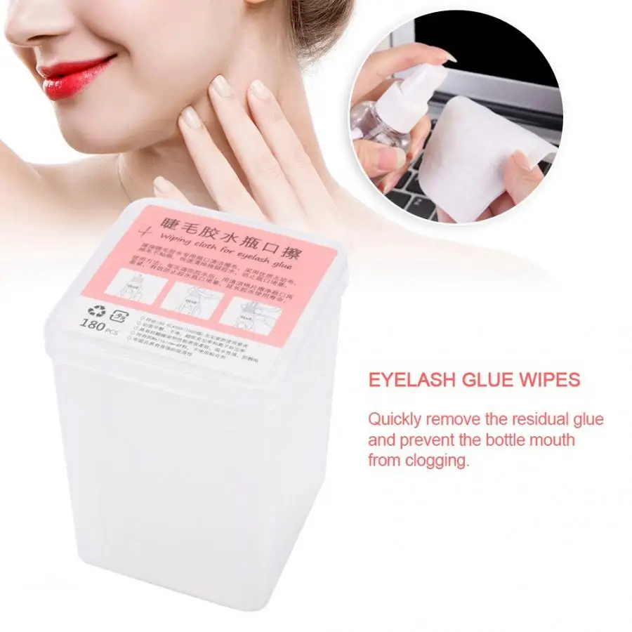 

Lash Glue 180Pcs Eyelash Extension Glue Removal Pads Non-woven Fabric Glue Bottle Mouth Cleaning Wipes Eyelash Glue