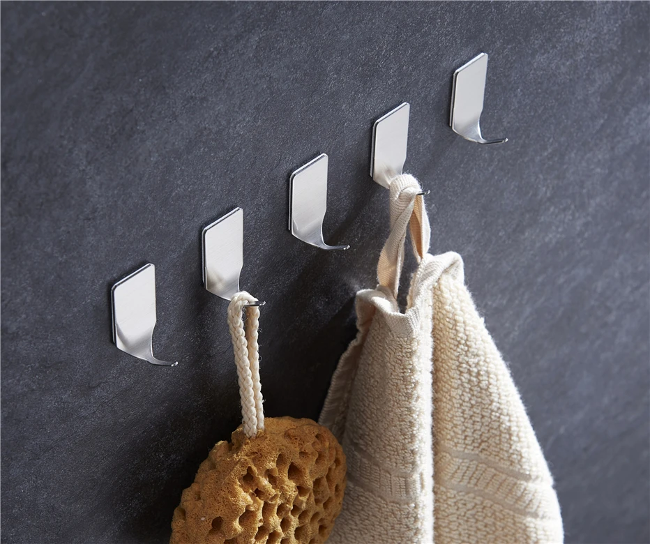 Stainless Steel Self Adhesive Hooks On The Wall Door Hanger Kitchen Bathroom Sundries Organizer Coat Key Holder2