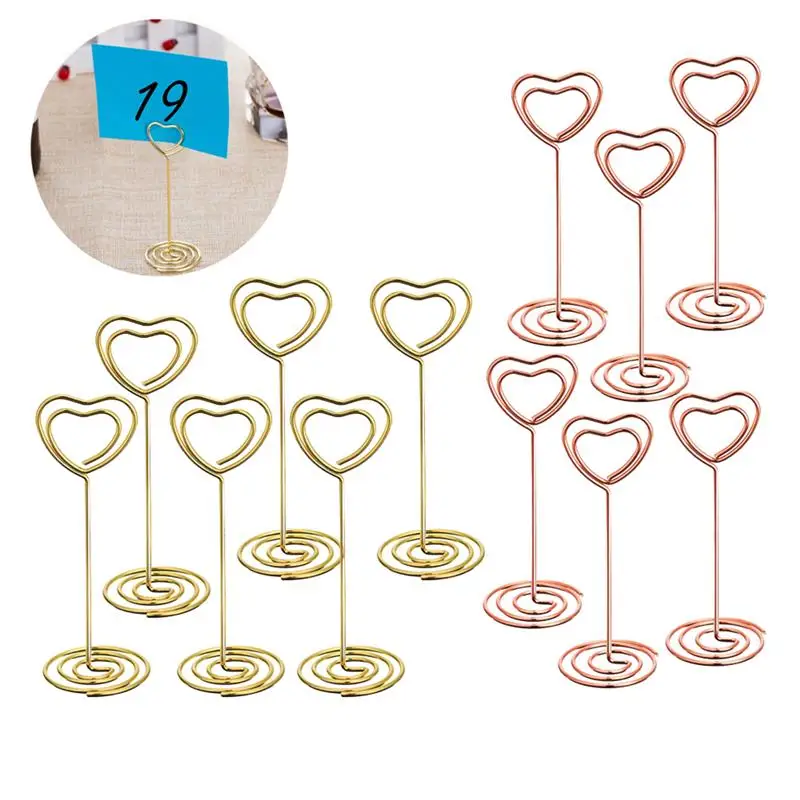 12 Pcs Rose Gold Heart Shape Photo Holder Stand Desk Number Holders Card Place Paper Clamps For Wedding Party Decorations