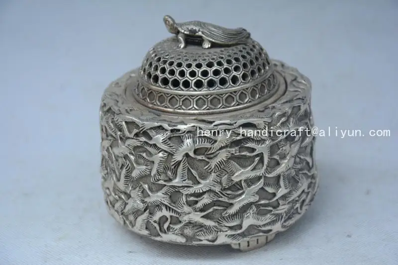 

Rare Qing Dynasty silver hundred cranes censer statue,Decoration,Free shipping