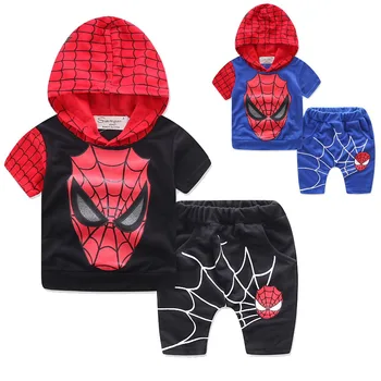 

Marvel Comic Classic Spiderman Child Costume Sports Boy shorts Tracksuits Kids Clothing Hoodie short Pant Summer clothes set 2-8