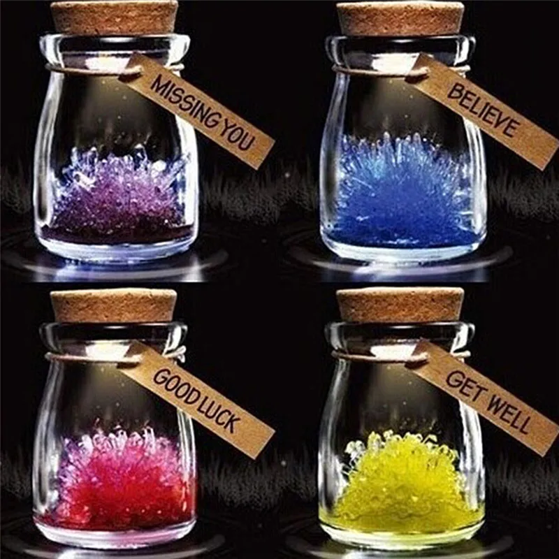 

DIY Growing Crystal Glass Wish Bottle Jar Powder LED Mood Light Lamp Wishing Vial Flower Craft Gift Birthday Gift