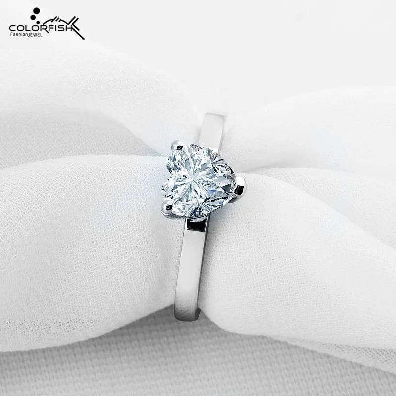 

COLORFISH Heart Shape Silver Rings For Women 925 Sterling Silver 1.25 ct Solitaire Engagement Ring Heart Cut Fashion Jewelry