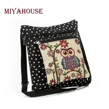 

Flap Bag Ladies Crossbody Bags Casual Women Cartoon Printed Canvas Stars Print Owl Lady Messenger Bag Girls Crossbody Bag