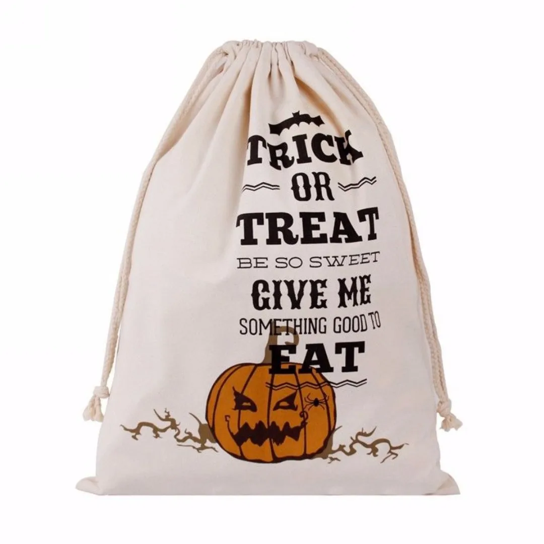 1pc Halloween Pumpkin Spider Canvas Bag Beam Port Drawstring Sack Candy Gift Bag New