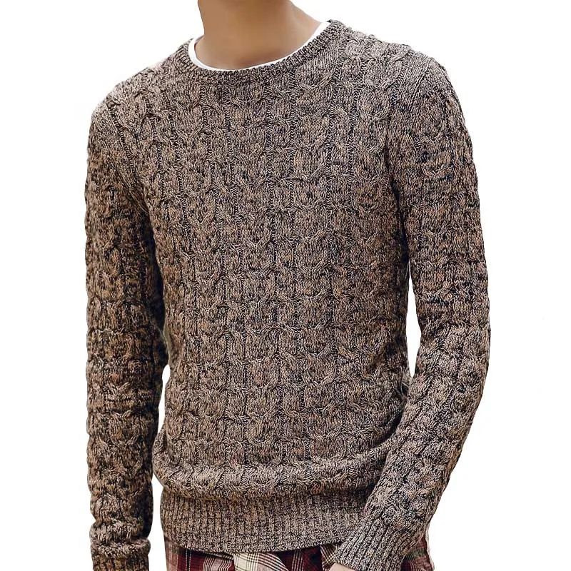 New Autumn Winter Fashion Men's Sweaters Warm Thick Slim Fit Men Pullover Cotton Trend Knitted Jacquard Sweater Men - Цвет: Синий