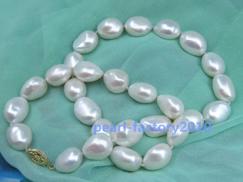 

19" 18" 15X12 MM SOUTH SEA NATURAL White PEARL NECKLACE 14K GOLD CLASP (0926)