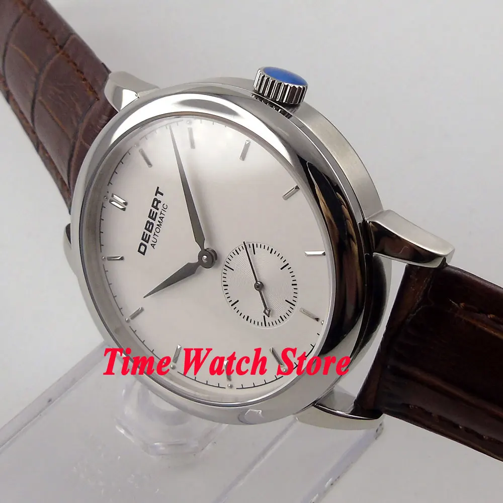 DEBERT simple 40mm white dial silver hands and marks sapphire glass Automatic movement men's watch DE37 DEBERT simple 40mm white dial silver hands and marks sapphire glass Automatic movement men's watch DE37