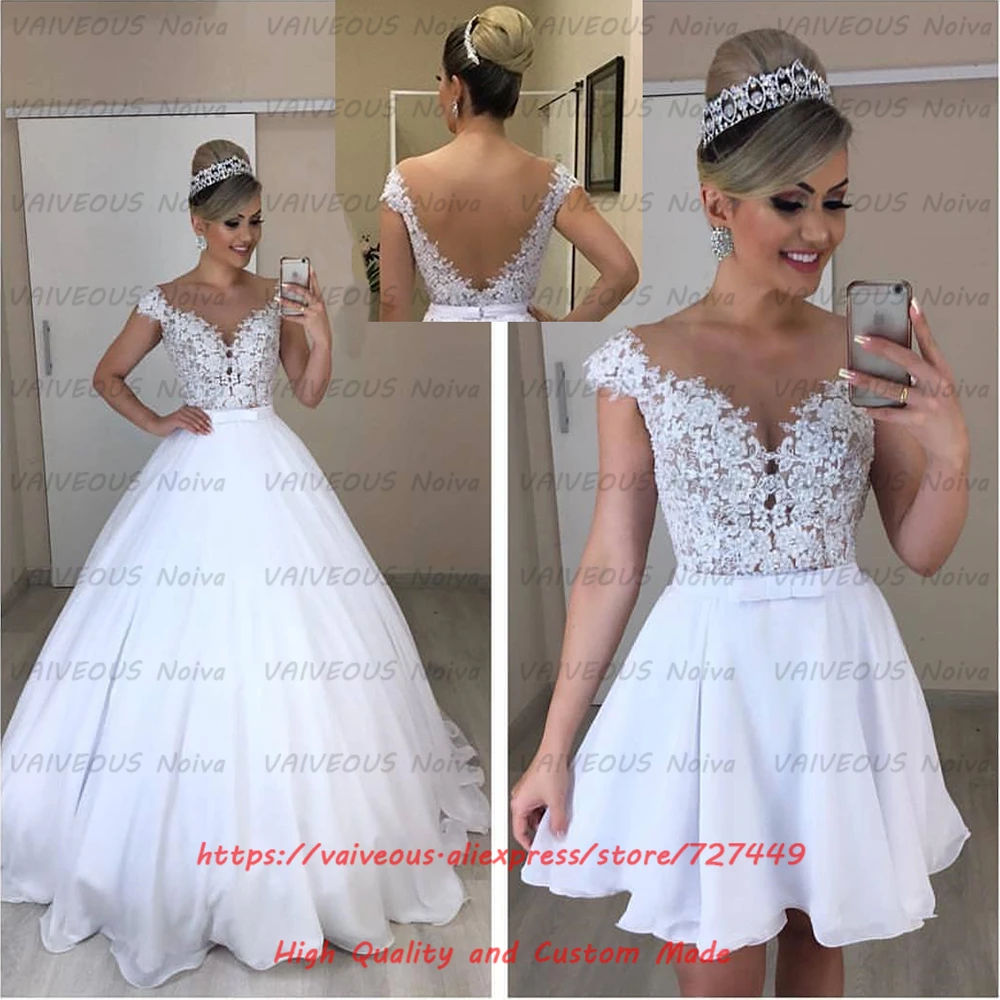 Vestido de Noiva 2 em 1 Дешевое бальное платье принцессы 2 в 1 свадебное платье Съемный Поезд Свадебные платья, платья невесты Robe de Mariee