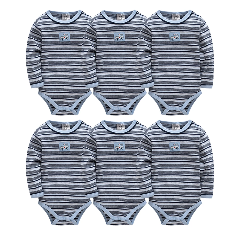 Детские комбинезоны; хлопковое боди для новорожденных; осенне-зимний комплект одежды в полоску с длинными рукавами для мальчиков - Цвет: 6pcs