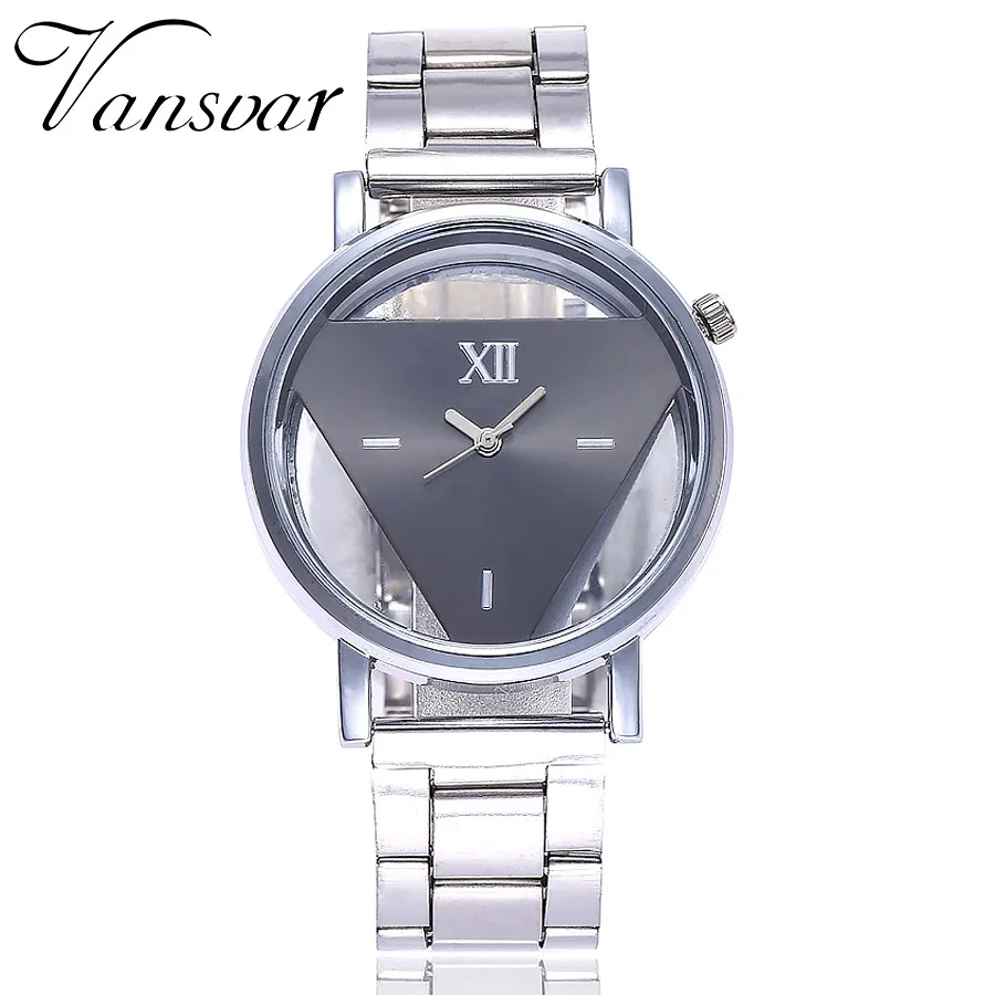 

Hot Luxury Brand Women Watch Clock Gift Triangle Steel Strap Hollow Quartz WristWatch Creative Ladies Watch Relogio Feminino #W